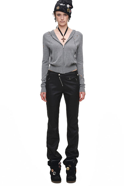 Distressed Hooded Knit Cardigan