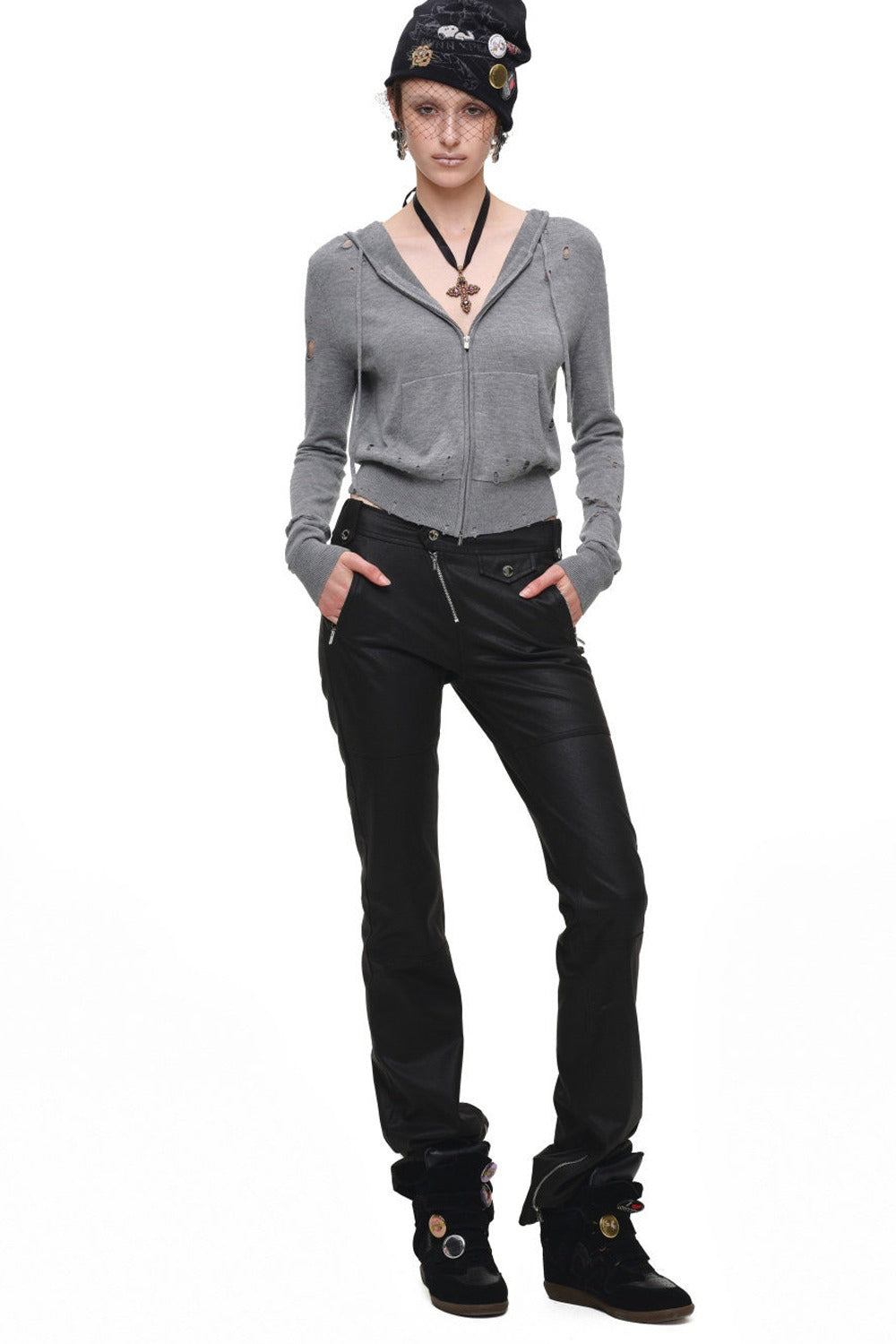 Distressed Hooded Knit Cardigan