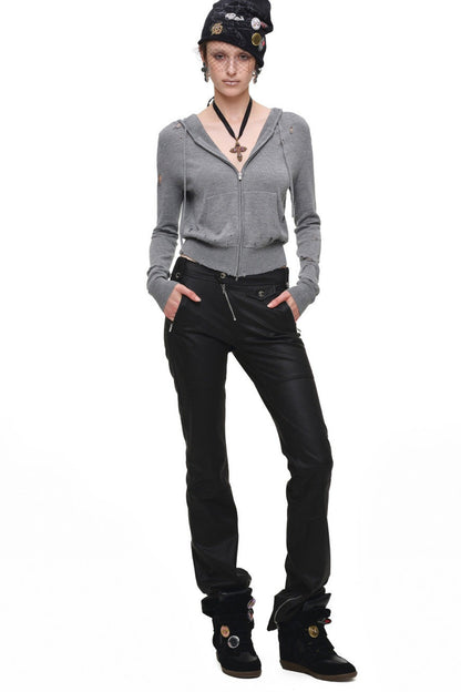 Distressed Hooded Knit Cardigan