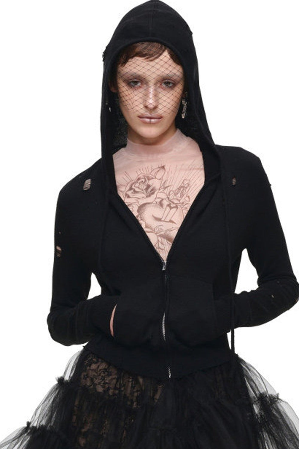 Distressed Hooded Knit Cardigan