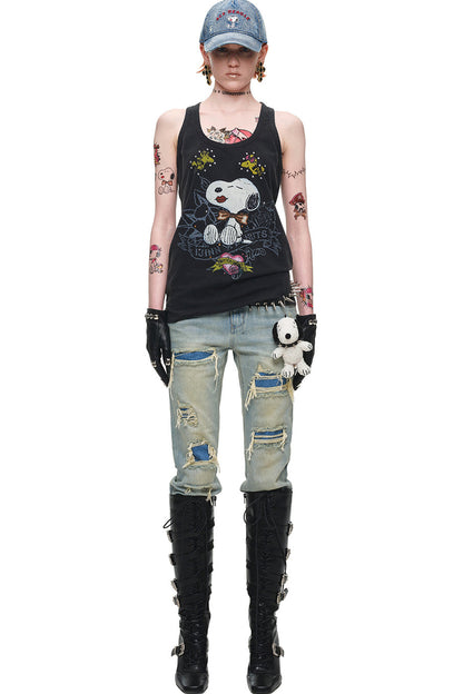 Heavy Distressed Straight Jeans