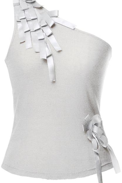 Satin Ribbon Knit Vest & Pleated Skirt Set