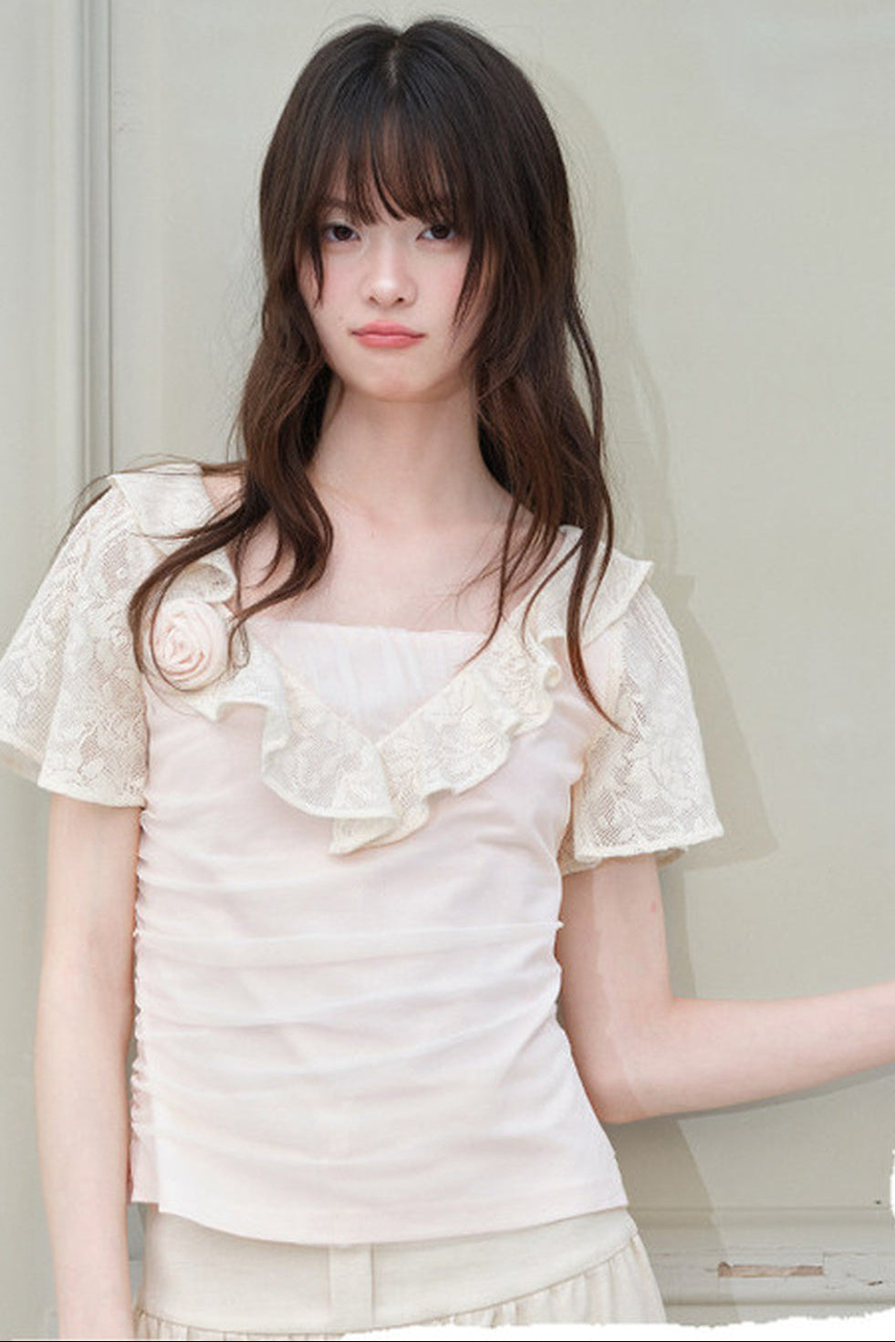 Pink Sheer V-Neck Ruffle Floral Blouse