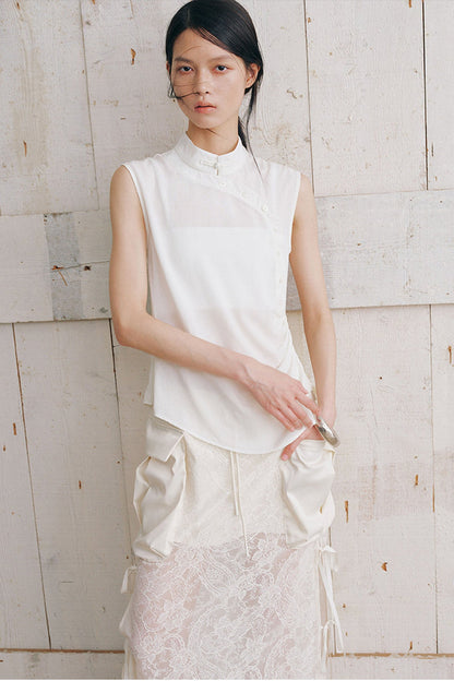 Detachable Shawl Collar Sleeveless Shirt