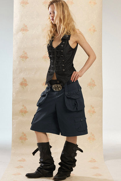 Retro-gewaschene Shorts mit weitem Bein