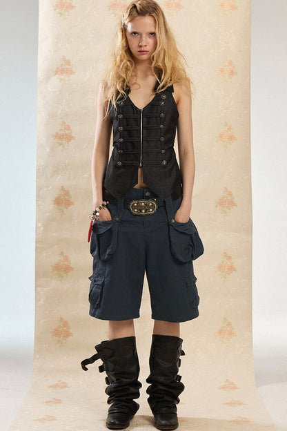 Retro-gewaschene Shorts mit weitem Bein
