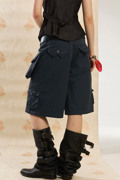 Retro-gewaschene Shorts mit weitem Bein