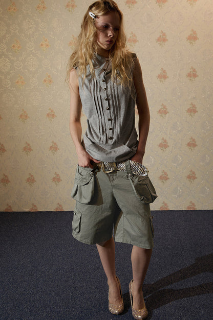 Retro-gewaschene Shorts mit weitem Bein