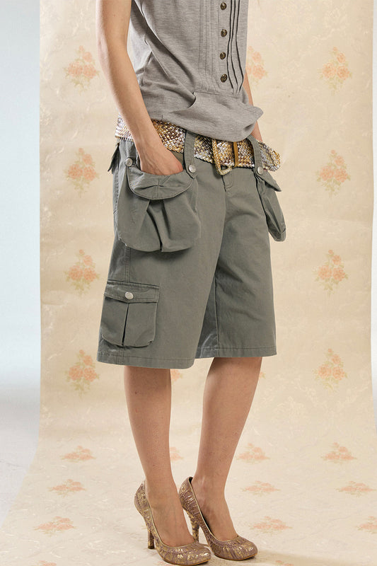 Retro Washed Wide-Leg Shorts