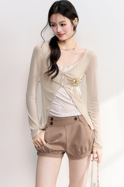 Pink Purple Floral Camisole Top Cardigan Set