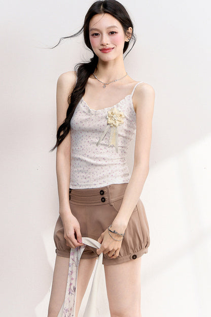 Pink Purple Floral Camisole Top Cardigan Set
