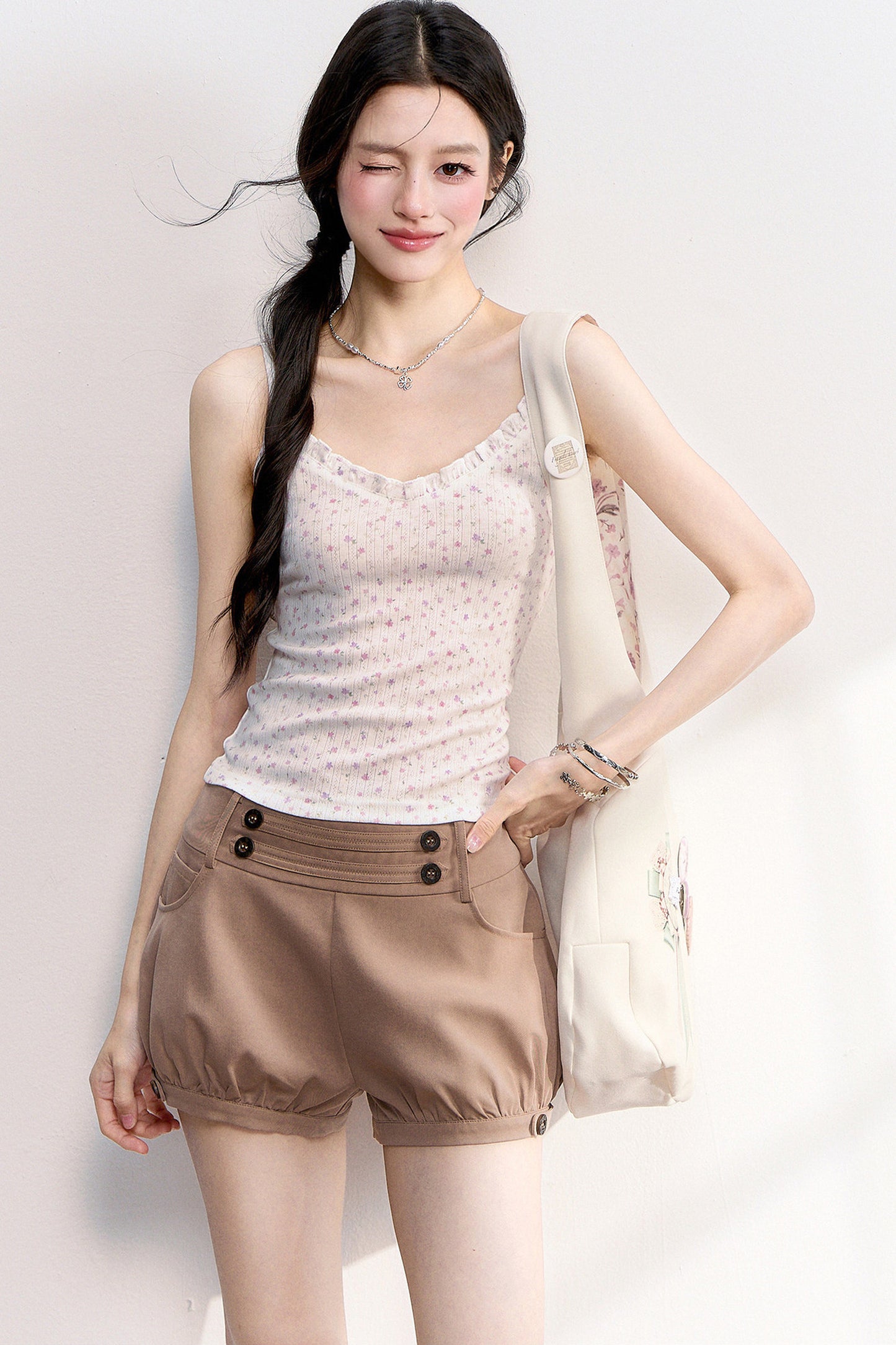 Pink Purple Floral Camisole Top Cardigan Set