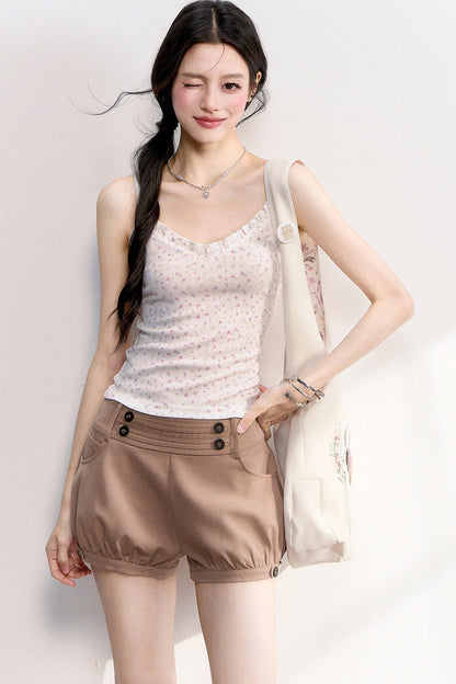 Pink Purple Floral Camisole Top Cardigan Set