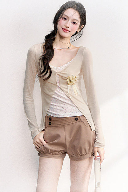 Pink Purple Floral Camisole Top Cardigan Set