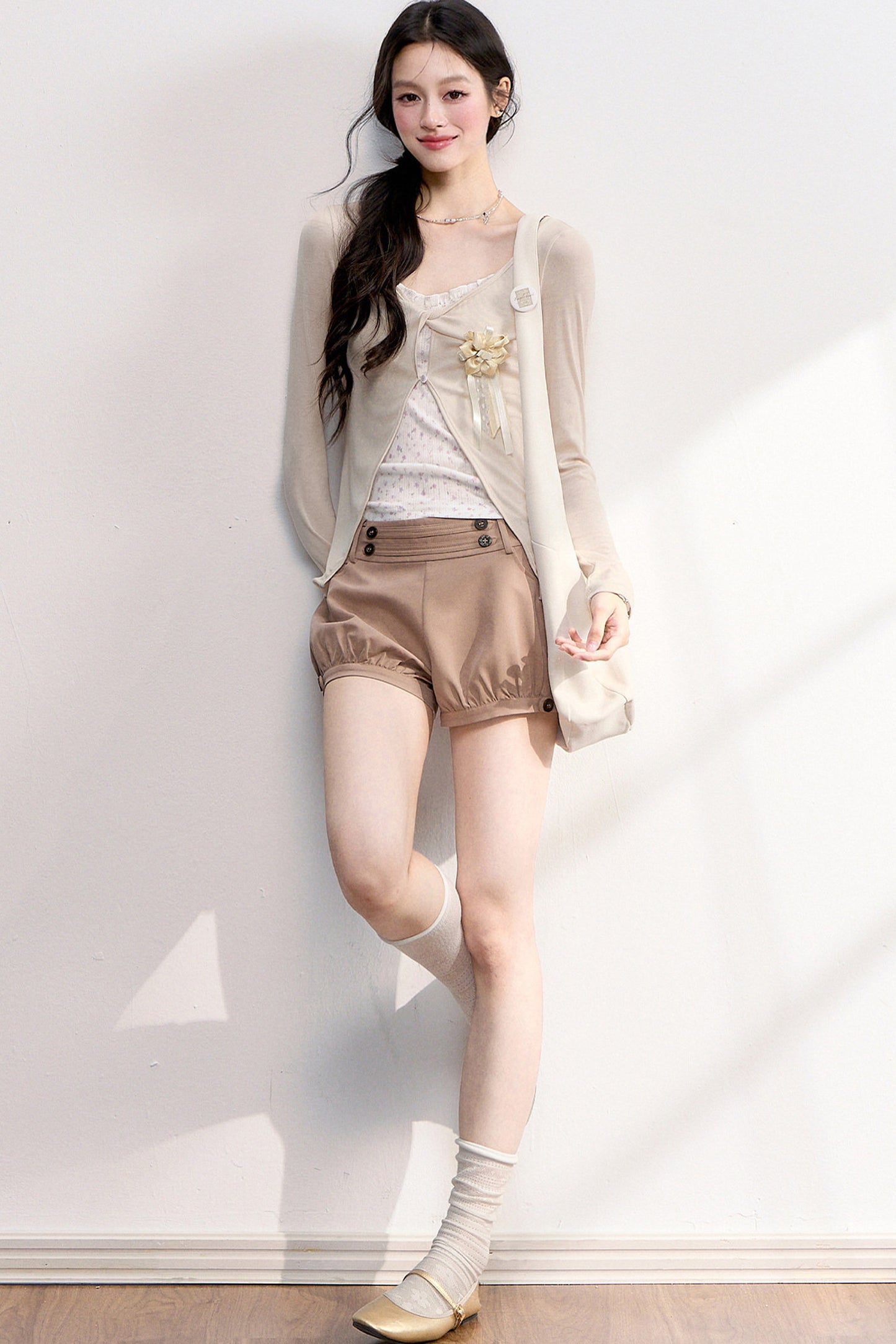 Pink Purple Floral Camisole Top Cardigan Set