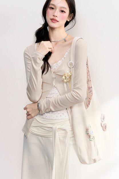 Pink Purple Floral Camisole Top Cardigan Set