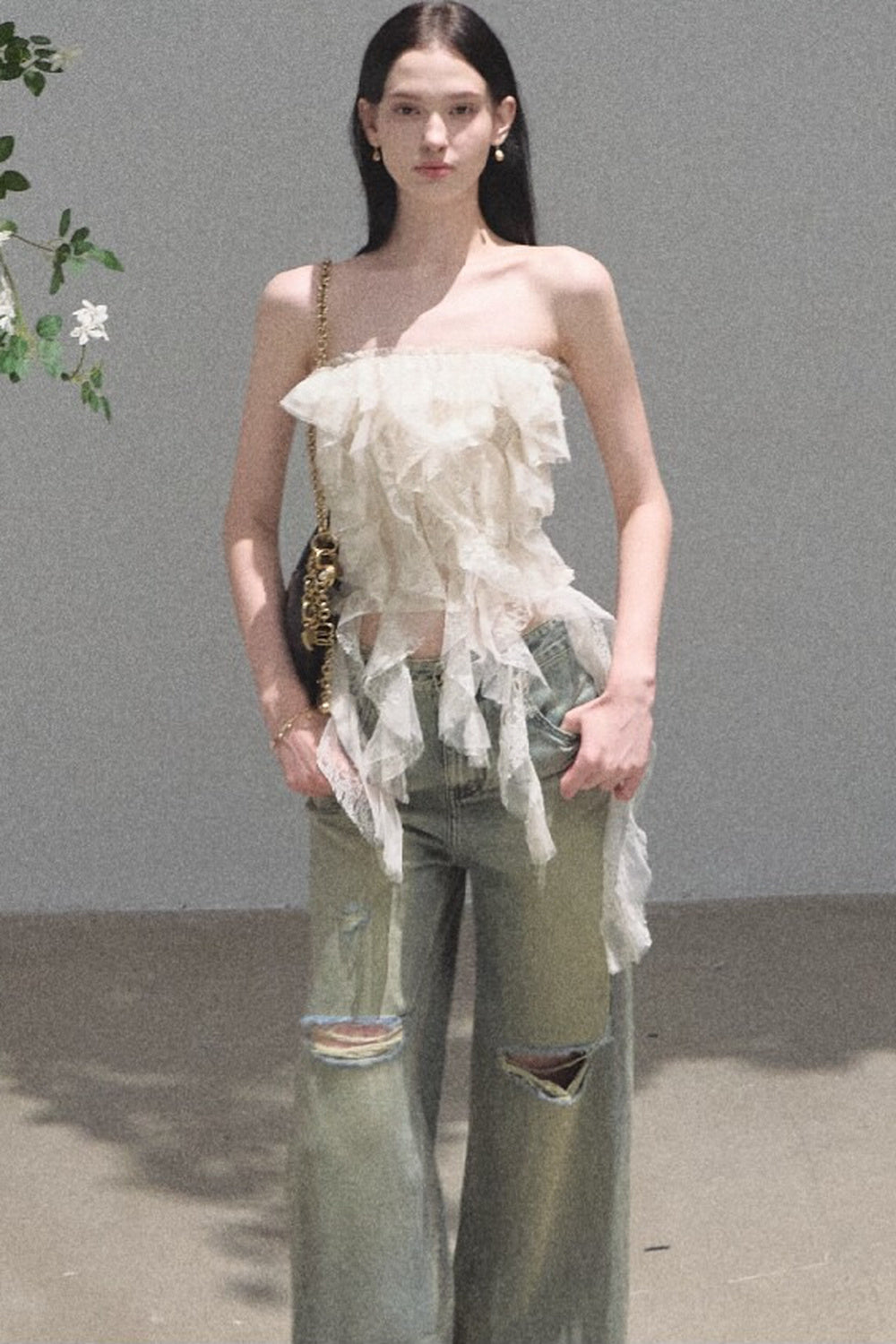 Ruffle Lace Tube Top