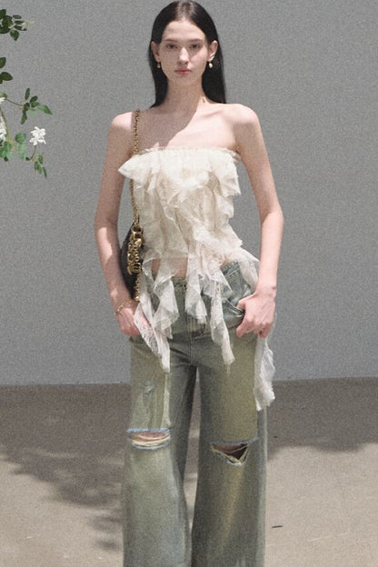 Ruffle Lace Tube Top