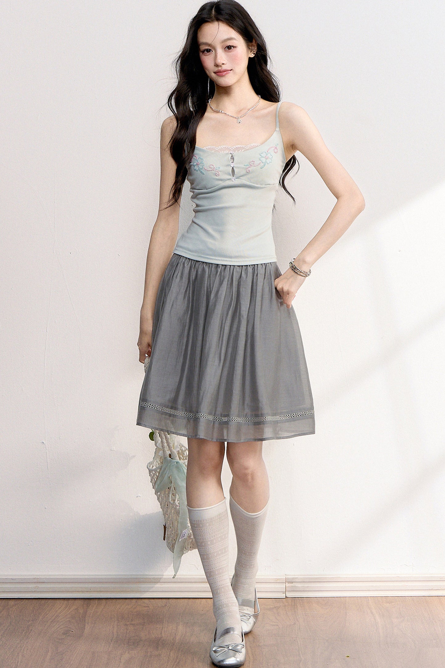 Beaded Embroidery Hollow Lace Camisole Top