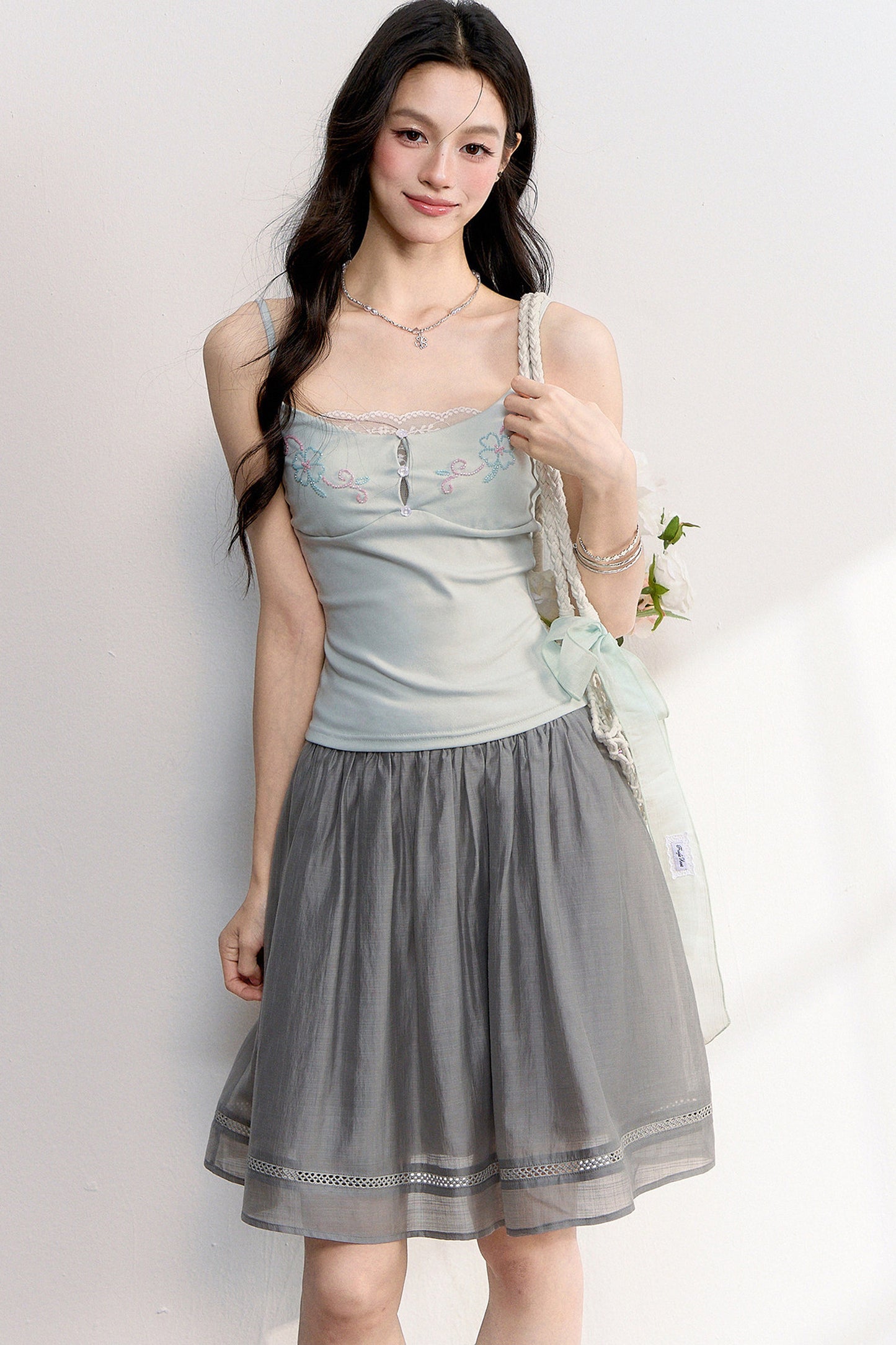 Beaded Embroidery Hollow Lace Camisole Top