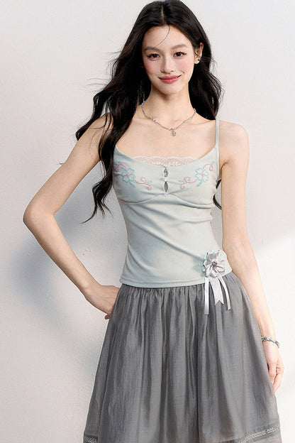 Beaded Embroidery Hollow Lace Camisole Top