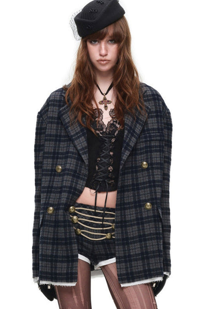Plaid Wool Double Breasted Coat
