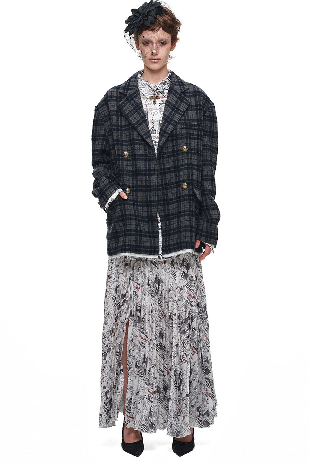 Plaid Wool Double Breasted Coat