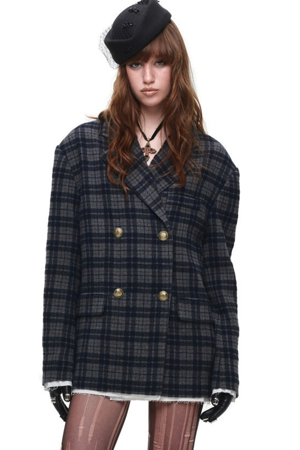 Plaid Wool Double Breasted Coat