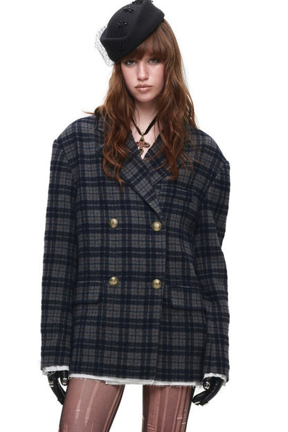 Plaid Wool Double Breasted Coat