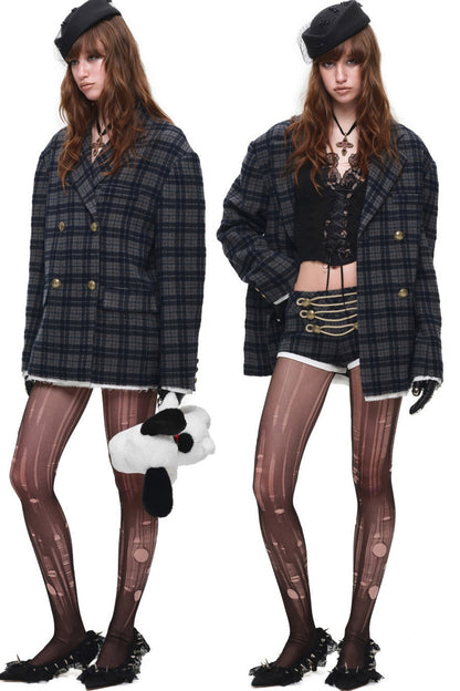 Plaid Wool Double Breasted Coat