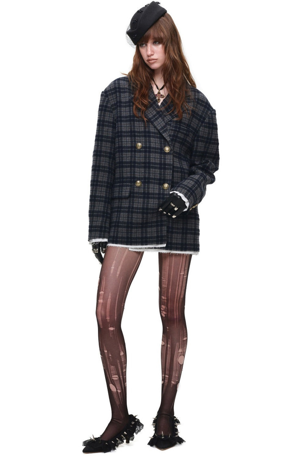 Plaid Wool Double Breasted Coat