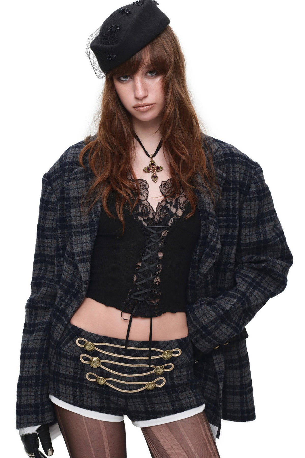 Plaid Wool Double Breasted Coat