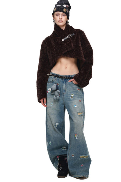 Belted Long Sleeve Leopard Fur Coat