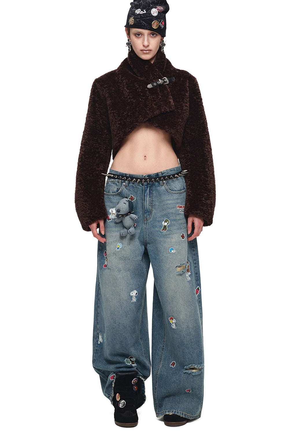 Belted Long Sleeve Leopard Fur Coat