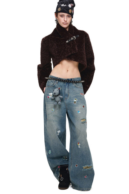 Belted Long Sleeve Leopard Fur Coat