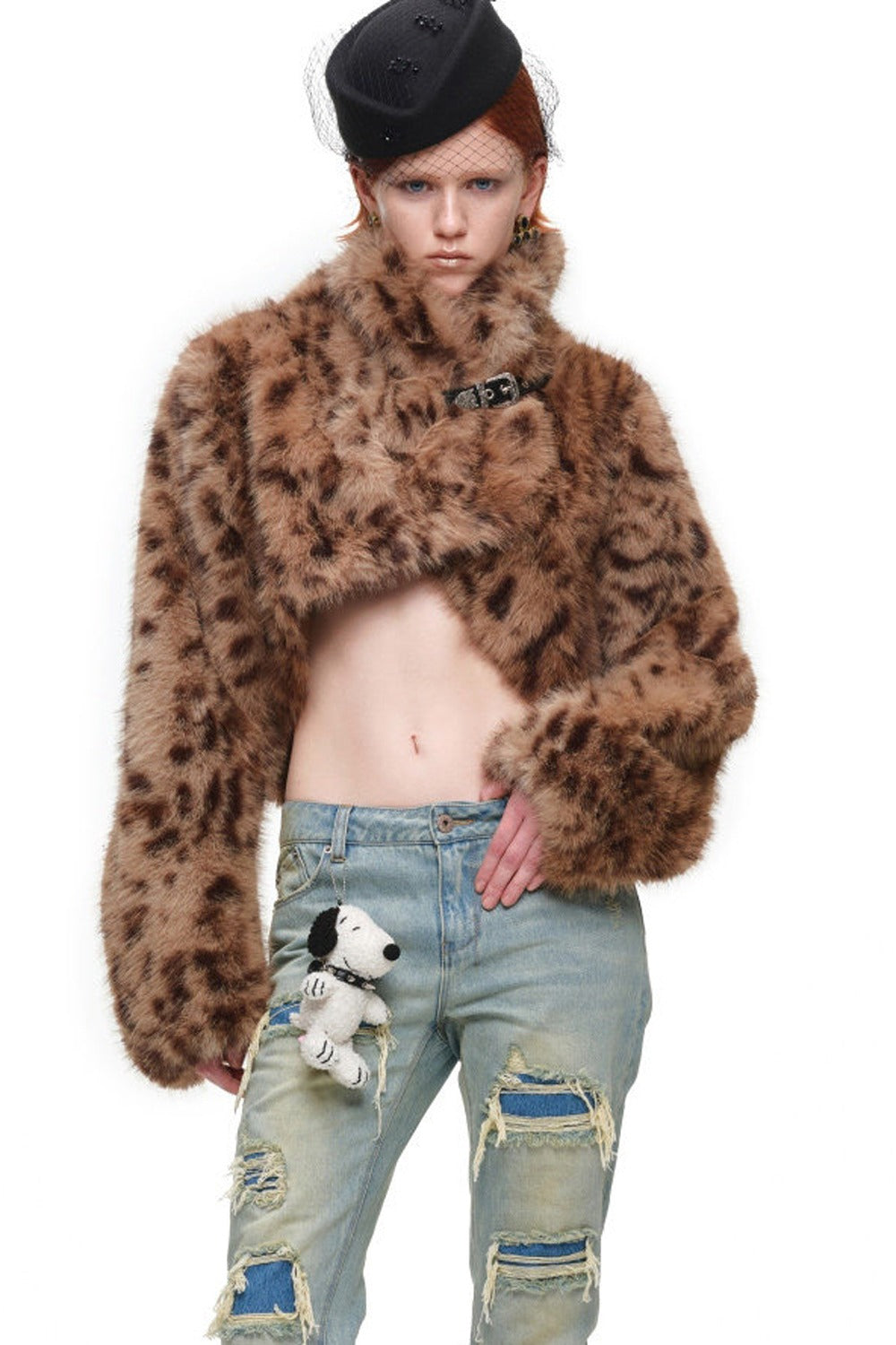 Belted Long Sleeve Leopard Fur Coat