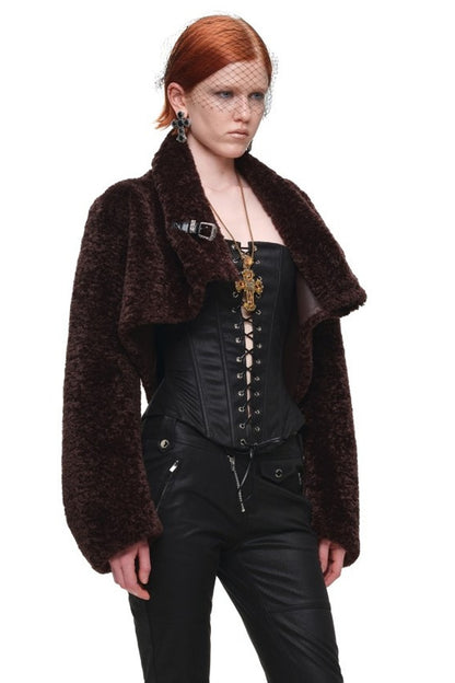 Belted Long Sleeve Leopard Fur Coat