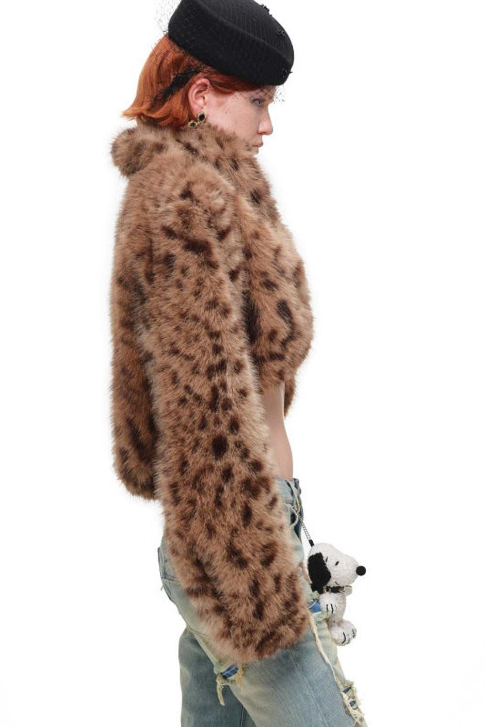 Belted Long Sleeve Leopard Fur Coat