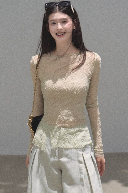 Silver Textured Knit Lace Top