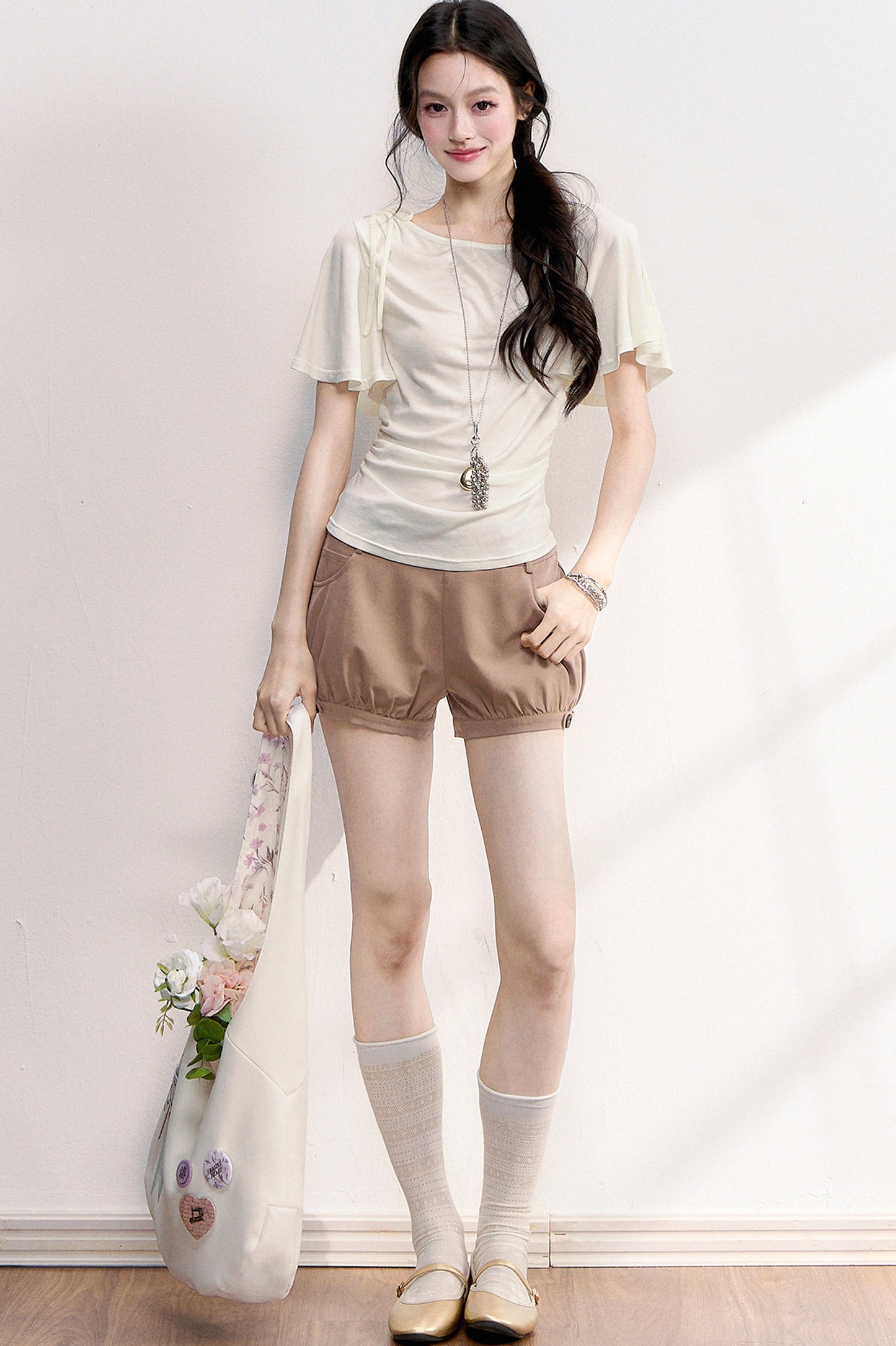 French Retro Buttoned Lantern Shorts