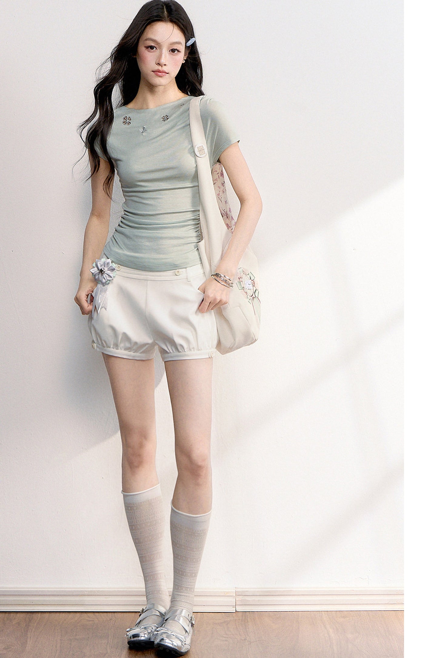 French Retro Buttoned Lantern Shorts