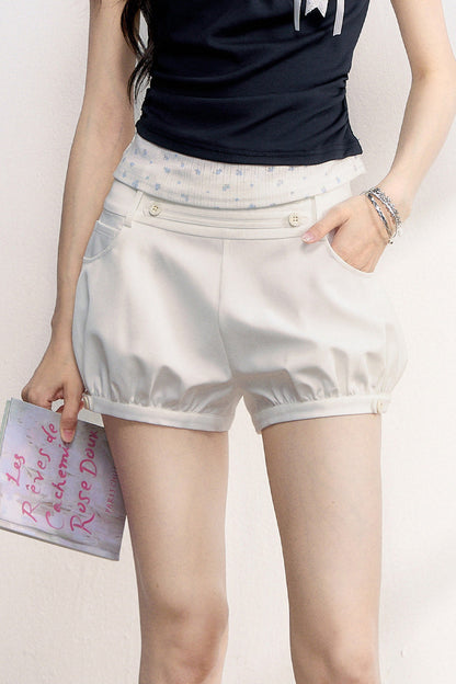 French Retro Buttoned Lantern Shorts