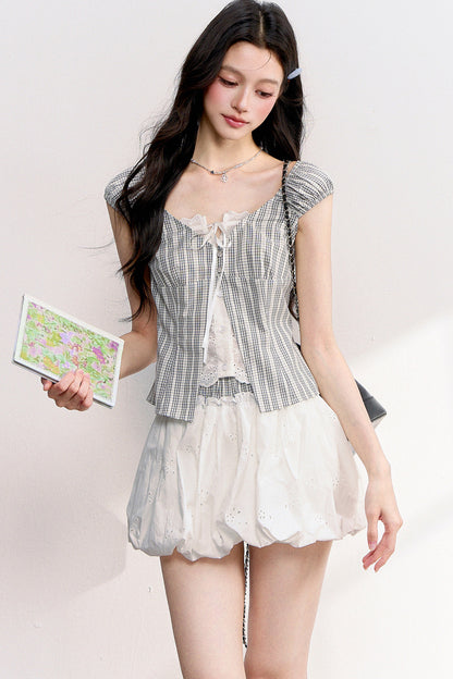 Plaid Lace Spliced Two-Piece Set-Up