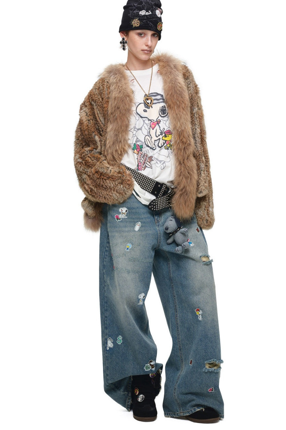 Natural Rabbit Fur Woven Coat