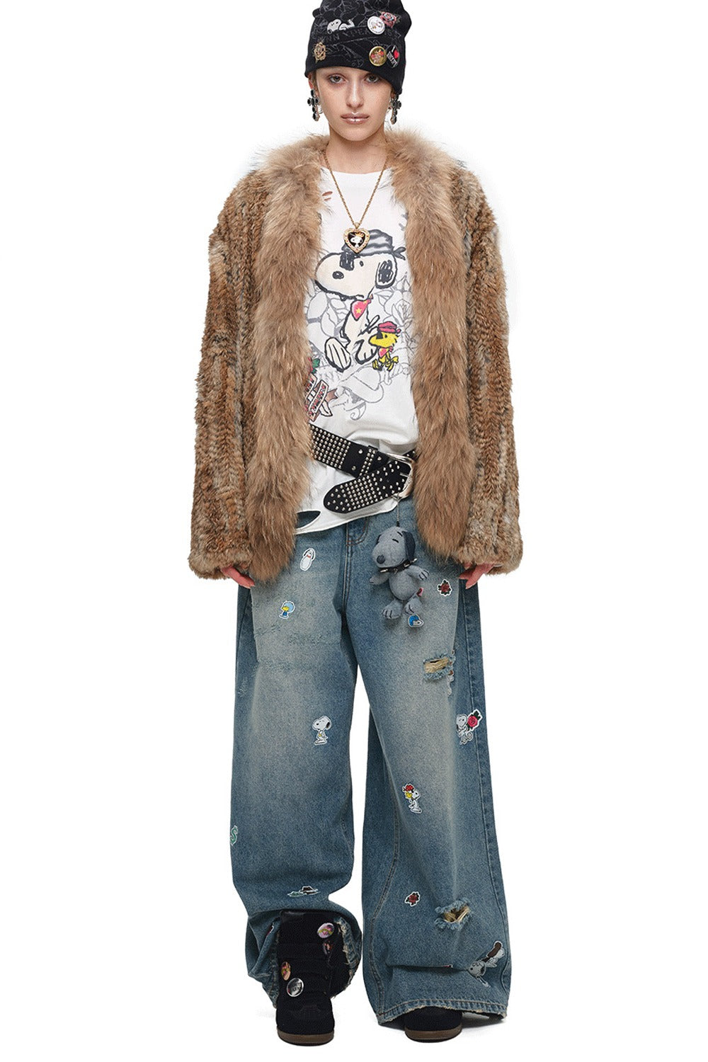 Natural Rabbit Fur Woven Coat