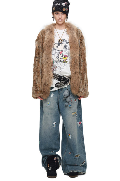 Natural Rabbit Fur Woven Coat