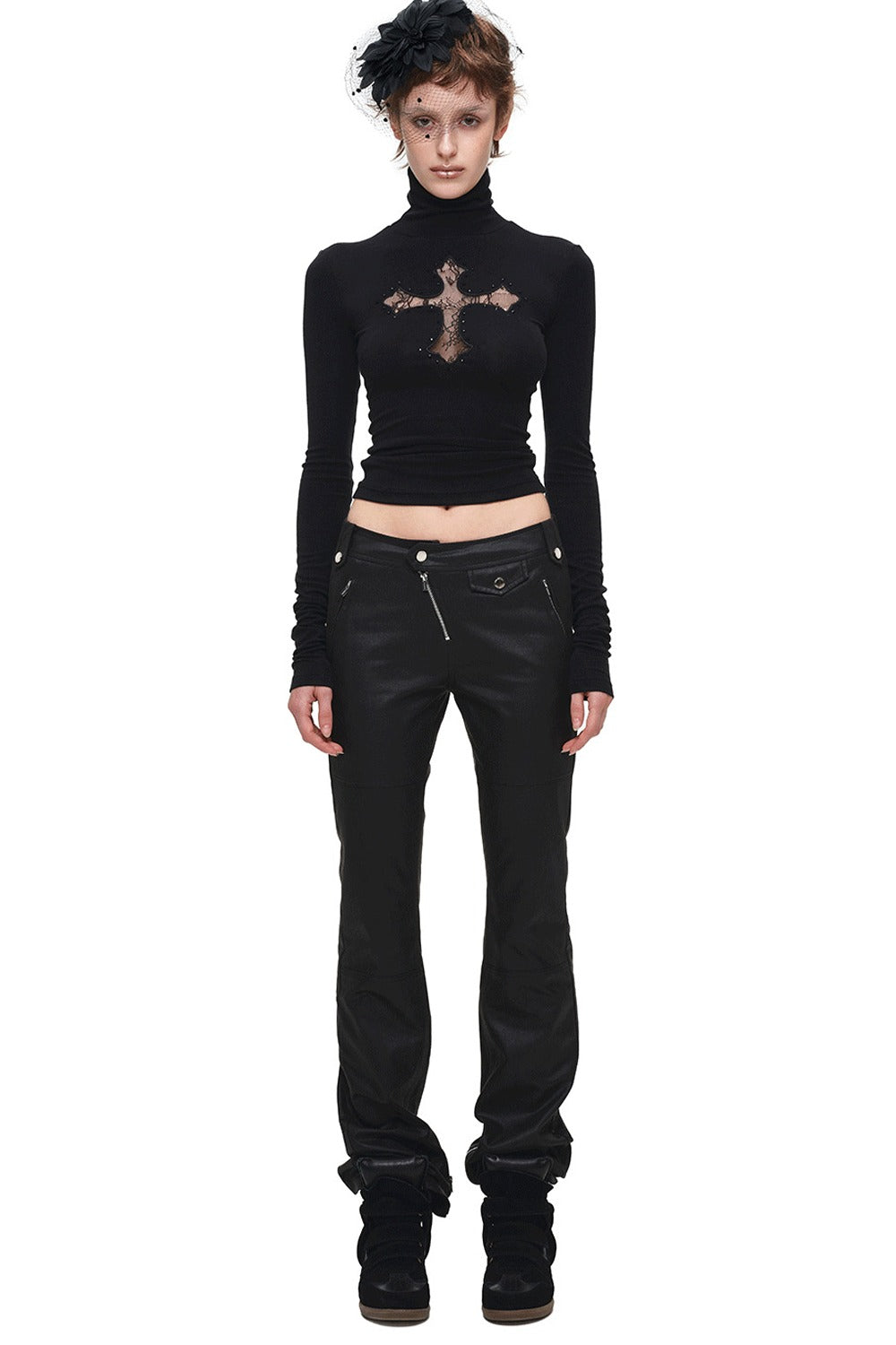 Cross Lace Rhinestone Knit Top