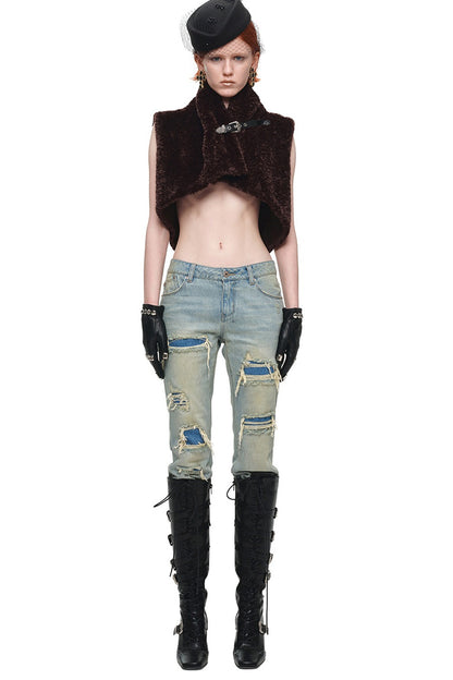 Belted Leopard Faux Fur Vest