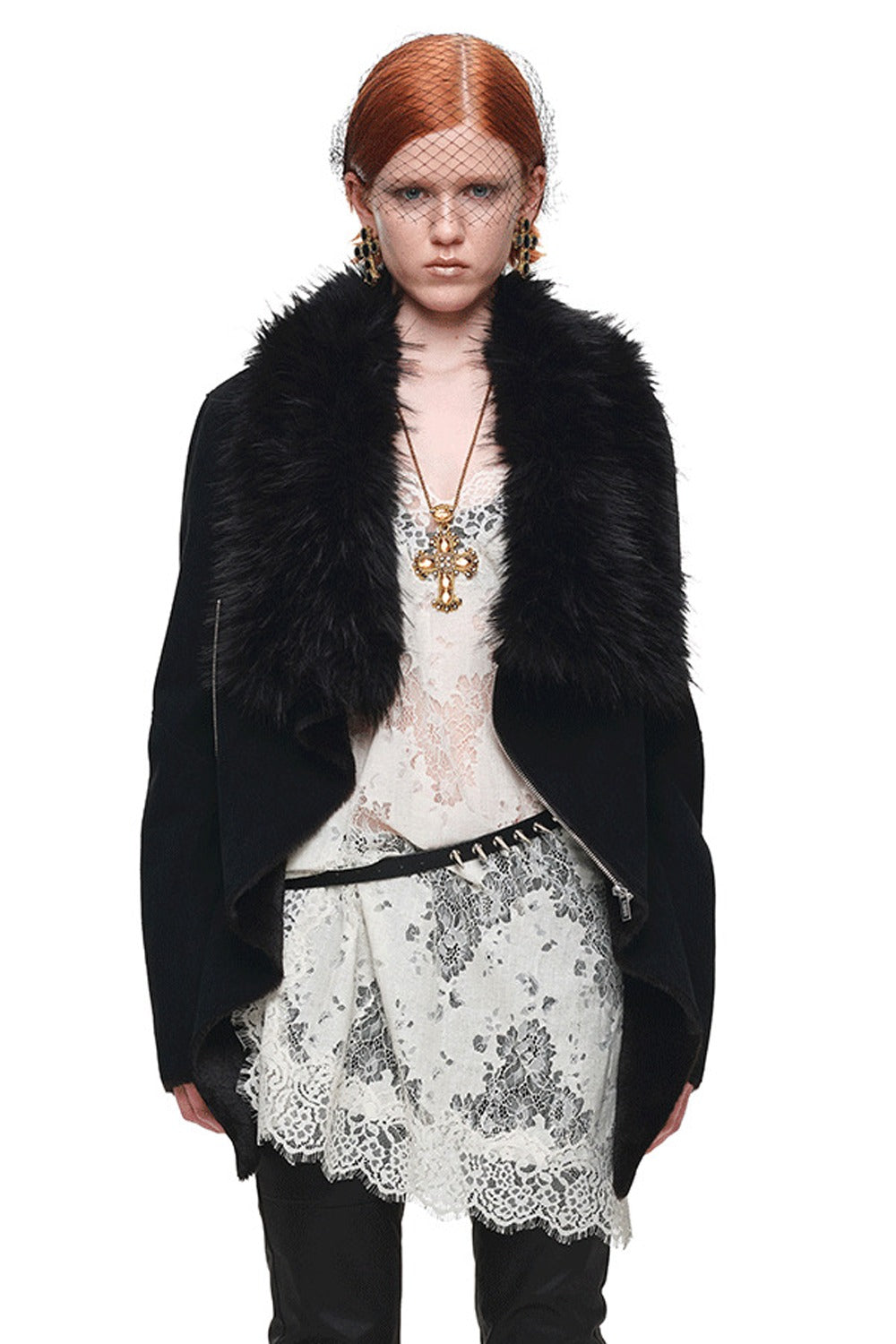 Suede Detachable Fur Collar Coat
