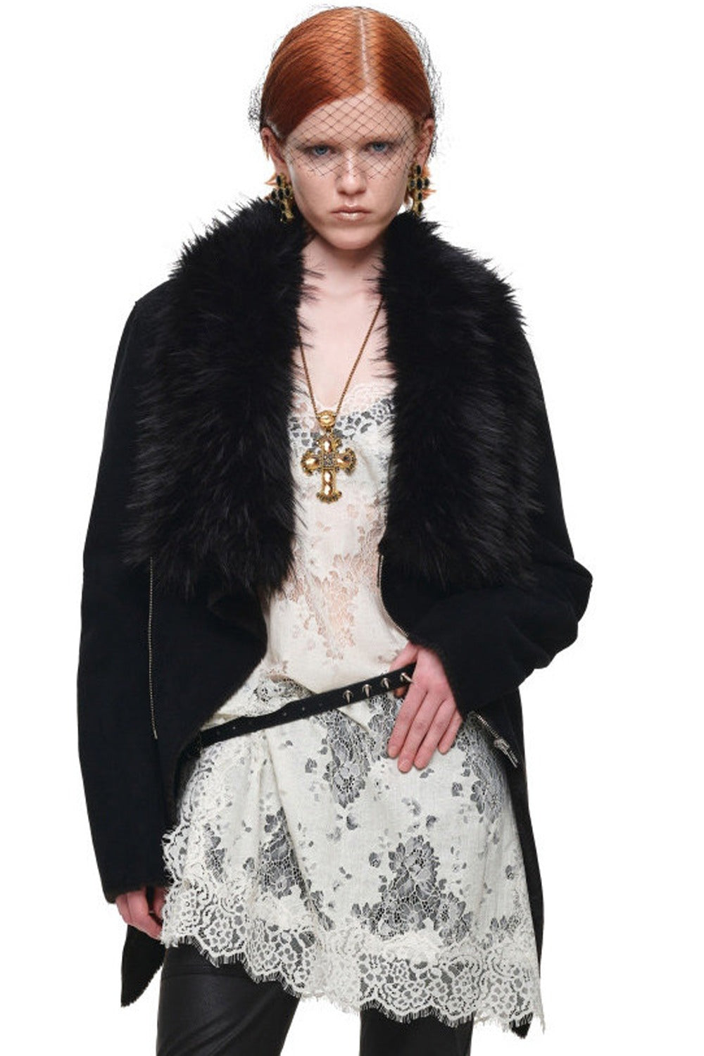 Suede Detachable Fur Collar Coat